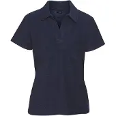 Vivance Poloshirt , Damen, Gr. 48/50, blau (dunkelblau meliert), Frottee, Obermaterial: 51% Polyester, 49% Baumwolle, meliert, Basic kurz, V-Ausschnitt, Shirts Poloshirt, Kleine Stickerei