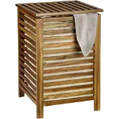 Wenko Wäschetruhe "Fondi", braun, B:45cm H:65cm T:45cm, Baumwolle, Massivholz, Wäschesammler, Wäschetruhe, Wäschetruhe mit herausnehmbarem Wäschesack, Akazienholz, 56 l