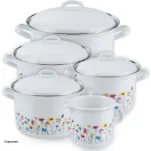 Riess FLORA Kochgeschirr-Set Emaille 5-teilig, Induktionsgeeignet, für Nickelallergiker