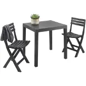 Dmora Outdoor-Lounge-Set Ortisei, Gartenset mit 1 rechteckigen Tisch und 2 Klappstühlen, Pic Nic Indoor- und Outdoor-Set, 100 % Italy, Anthrazit