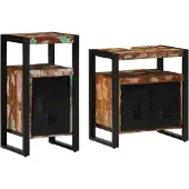 vidaXL Badezimmermöbel-Set 2 Stk. Braun Massives Altholz