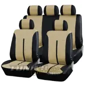 Simply NetTrade Sitzbezüge schwarz-Beige SET viele Fahrzeuge Premium Kunstleder Sitzbezug Auto