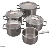 Riess Kelomat Kochtopfset Geschirrset mit Glasdeckel Creation S 9-teilig Edelstahl