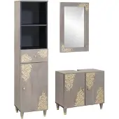 vidaXL Badezimmerschrank-Set 3 Stk. Grau Massivholz Mango