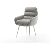 DELIFE Esszimmerstuhl Abelia-Flex mit Armlehnen Strukturstoff Soft Grau 4-Fuß konisch Edelstahl
