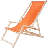Feel2Home Sonnenliege Liegestuhl aus Kiefernholz klappbar mit Armlehnen, 3-fach verstellbar, atmungsaktiver Bezug, Orange