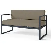 Selsey Dywilly - Garten-Sofa 2-Sitzer, wasserabweisend, hellbraun/schwarzes Gestell