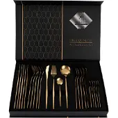 Cheffinger , 24 teiliges Besteckset für 6 Personen Elegantes Set, Gold