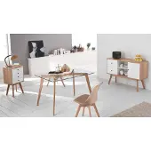 STONES Carlotta-Stuhl mit gepolstertem Sitz in taubengrauem Kunstleder und Beinen aus Buchenholz – Modernes Design für Wohnbereiche und Büros