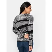 Inspirationen Jacquardpullover "Pullover", Damen, Gr. 52, schwarz-weiß (schwarz, weiß, gemustert), 60% Viskose, 40% Baumwolle, gemustert, mehrfarbig, Pullover Jacquardpullover