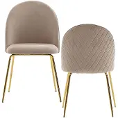 Wohnling Esszimmerstuhl 2er Set Samt Beige gepolstert goldene Beine Skandinavisch 53x50x87 cm