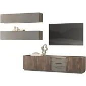 Furn.Design Wohnwand "Piano" in Eiche und grau Wohnkombination 3-teilig mit Soft-Close