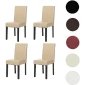 Mendler 4er-Set Esszimmerstuhl Stuhl Küchenstuhl Littau Leder, creme dunkle Beine