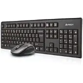 A4Tech 7100N desktop, Volle Größe (100%), Kabellos, RF Wireless, QWERTY, Schwarz, Maus enthalten