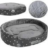 Welsti Ovales Hunde- und Katzenbett, graues Fell M 58x47