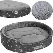 Welsti Ovales Hunde- und Katzenbett, graues Fell XL 80x67