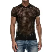 Markenlos Transparentes Muskel-Netzshirt für Herren mit kurzen Ärmeln und Fischnetzdesign