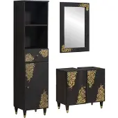 vidaXL Badezimmerschrank-Set 3 Stk. Schwarz Massivholz Mango