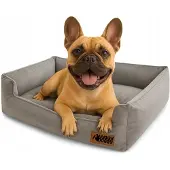 HUGGY DOGGY Graues Hundebett aus Samt für Bulldogge, Beagle, Cavalier, L