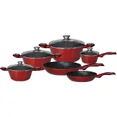 Cheffinger CF-FA1010: 10-Teiliges Marmorbeschichtetes Kochgeschirr-Set Red