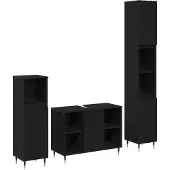 vidaXL Badezimmermöbel-Set 3 stk. Schwarz Eichen-Optik