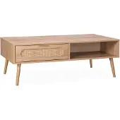 Sweeek - Skandinavischer Couchtisch mit abgerundetem Rattan-Geflecht, 1 Schublade - Natur