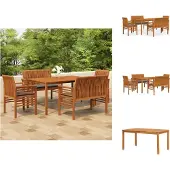 vidaXL 5-tlg. Garten-Essgruppe mit Kissen Massivholz Akazie - Gartenmöbel-Sets