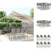 vidaXL 9-tlg. Gartenbar-Set mit Kissen Grau Poly Rattan - Gartenmöbel-Sets