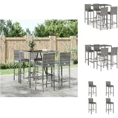 vidaXL 5-tlg. Gartenbar-Set mit Kissen Grau Poly Rattan - Gartenmöbel-Sets
