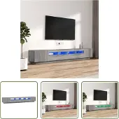 The Living Store 3-tlg. TV-Schrank-Set LED-Leuchten Grau Sonoma Holzwerkstoff