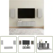 The Living Store 4-tlg. TV-Schrank-Set Betongrau Holzwerkstoff