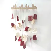 Rayher Hobby Materialen Adventskalender Set Holz Advent Dekoration Weihnachten Befüllbar rot beige Säckchen