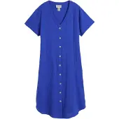 Bonprix Blusenkleid , Damen, Gr. 50, N-Gr, Kurzarm, blau (arktikblau), Obermaterial: 100% Baumwolle, A-Linie, Kleider Blusenkleid, aus Baumwolle, in A-Linie, mit seitlichen Eingriffstaschen