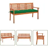 The Living Store 3-Sitzer-Gartenbank mit Auflage 150 cm Massivholz Eukalyptus