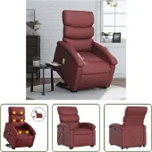 The Living Store Massagesessel mit Aufstehhilfe Elektrisch Weinrot Kunstleder