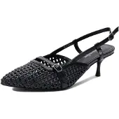 MACIEJKA Slingback-Pumps Schwarz mit geflochtenem Obermaterial, spitzer Zehe, 6 cm Kitten Heel