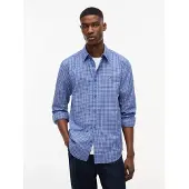 Tommy Hilfiger Langarmhemd TOMMY JEANS "TJM REGULAR POPLIN PATTERN", Herren, Gr. XL (54/56), N-Gr, providence blau check, Web, Obermaterial: 100% Baumwolle, regular fit normal, Manschette, Hemden Langarmhemd