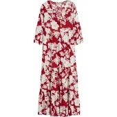 Bonprix Maxikleid , Damen, Gr. 36, N-Gr, tomatenrot, weiß geblümt, Obermaterial: 100% Viskose, ausgestellt, Kleider Maxikleid, für Frühling und Sommer, aus Viskose, ausgestellte Passform