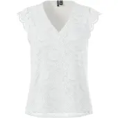 Pieces Spitzentop "PCOLLINE SL LACE V-NECK TOP WVN NOOS", Damen, Gr. M, weiß (cloud dancer), Spitze, Obermaterial: 90% Nylon, 10% Elasthan, unifarben, regular fit normal, V-Ausschnitt, Tops Spitzentop