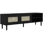 Sonstiges TV-Schrank SENJA Rattan-Optik Schwarz 158x40x49cm Kiefernholz