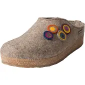 Iesse Schuh Haflinger Damen Hausschuh Pantoffel Wollfilz Applikation Grizzly Kanon 731023, Größe:42 EU, Farbe:Beige