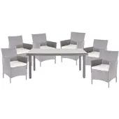 Mendler Poly-Rattan-Garnitur Halden, Gartenmöbel Balkon-Set Sitzgarnitur grau, Kissen creme