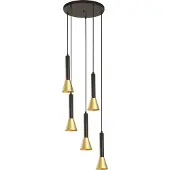 Searchlight Hängelampe Signal, Ø 37 cm, schwarz/goldfarben Metall, 5-flg