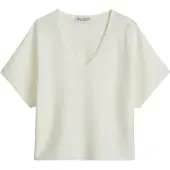 Marc O'Polo Kurzarmpullover , Damen, Gr. M, weiß (weiß cotton), Strick, Obermaterial: 100% Baumwolle, loose fit normal, V-Ausschnitt, Bündchen, Pullover Kurzarmpullover, loose aus reinem Baumwollgarn