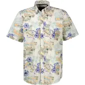 Lerros Kurzarmhemd "Sommerliches Kurzarmhemd mit All-over-Print im Hawaii-Look", Herren, Gr. M, Normalgrößen, bunt (broken weiß), 97% Baumwolle, 3% Elasthan, Hemden Kurzarmhemd