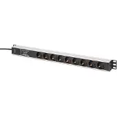 Digitus DN-95438, 1U, Horizontal/Vertikal, ABS Synthetik, Aluminium, Schwarz, Silber, Schwarz, 9 AC-Ausgänge