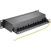 Goobay CAT 6a 10-Zoll (25,4 cm) Patch Panel, 12 Port, (1 HE) - STP geschirmt, schwarz