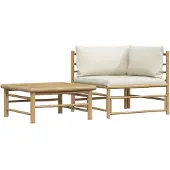vidaXL 2-tlg. Garten-Lounge-Set mit Kissen Cremeweiß Bambus