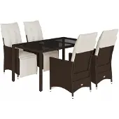 vidaXL 5-tlg. Garten-Bistro-Set mit Kissen Braun Poly Rattan