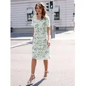 Witt Sommerkleid "Druck-Kleid Druckkleid in Georgette-Qualität", Damen, Gr. 38, N-Gr, grün (weiß, eucalyptus, bedruckt), Elegant, Rundhals, Kleider Sommerkleid